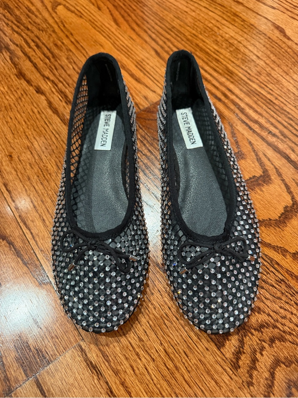 Steve Madden Black Crystal-Studded Mesh Ballet Flats
